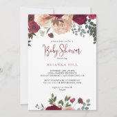 Bourgogne Roze Blush Bloemen Baby shower Kaart (Voorkant)