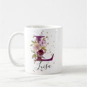 Bourgogne Roze Blush Bloemen Letter L Monogram Koffiemok (Links)
