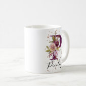 Bourgogne Roze Blush Bloemen Letter P Monogram Koffiemok (Voorkant rechts)