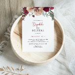 Bourgogne Roze Blush Bloemen Spaans Vrijgezellenfe Kaart<br><div class="desc">Deze bruine,  roze spoelbruine Spaanse bruiddoucheuitnodiging is perfect voor een trouwe trouwdouche. Het ontwerp is voorzien van bruine,  roze bloemen met groene bladeren,  inspirerende artistieke schoonheid.</div>