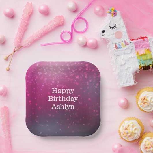 Bourgogne Roze Bokeh Harten Verjaardag Papieren Bordje (Feest)