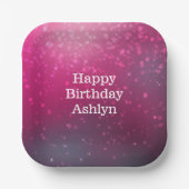 Bourgogne Roze Bokeh Harten Verjaardag Papieren Bordje (Voorkant)