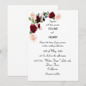 Bourgogne Roze Bos Groen bruiloft Kaart (Voorkant / Achterkant)