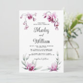 Bourgogne roze elegante orchidee bloemenbruiloft kaart (Staand voorkant)