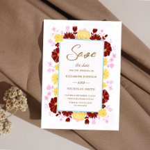 Bourgogne roze en gele bloemen elegante bruiloft