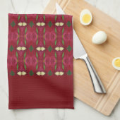 Bourgogne roze en groen theedoek (Quarter Fold)