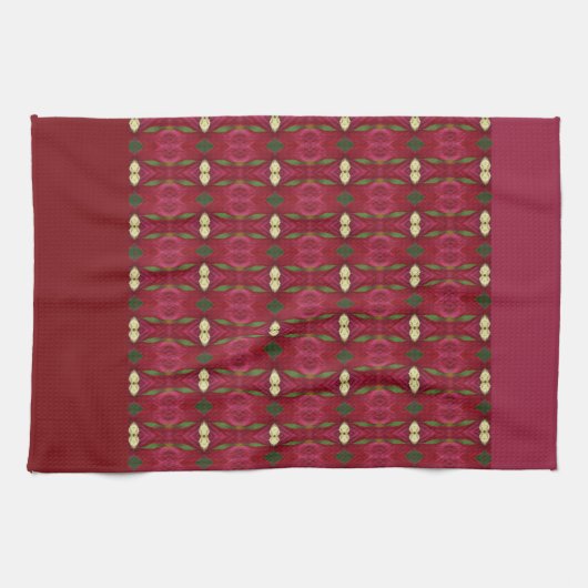 Bourgogne roze en groen theedoek (Horizontaal)