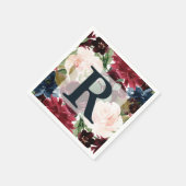 Bourgogne, Roze en Navy Bloemen Bruiloft Monogram Servet (Hoek)