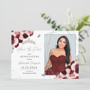 Bourgogne Roze Fotokaart Quinceañera Sla de datum Kaart