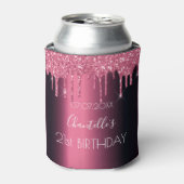 Bourgogne roze glitter druipt verjaardagsfeestje blikjeskoeler (Blikje Voorkant)