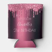 Bourgogne roze glitter druipt verjaardagsfeestje blikjeskoeler (Voorkant)