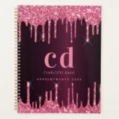Bourgogne roze glitter druppels monogram 2026 planner (Voorkant)