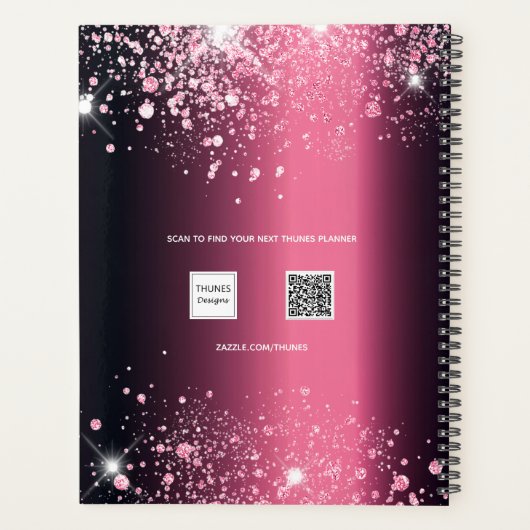 Bourgogne roze glitter monogram 2025 planner (Achterkant)