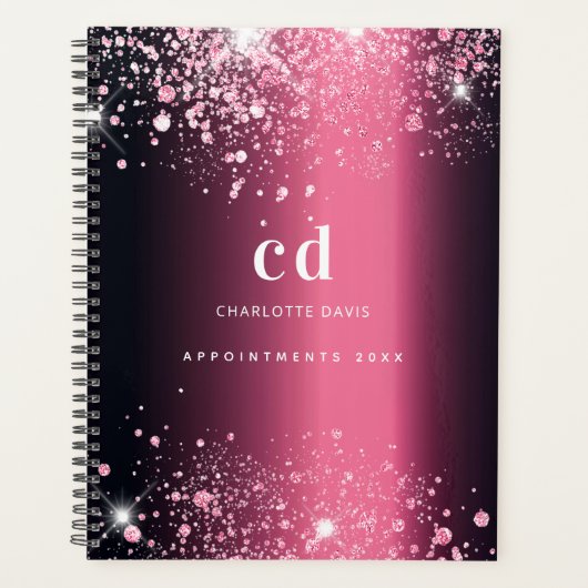 Bourgogne roze glitter monogram 2025 planner (Voorkant)