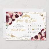 Bourgogne Roze & Goud Quinceañera Save The Date Kaart (Voorkant)