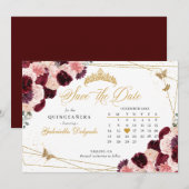Bourgogne Roze & Goud Quinceañera Save The Date Kaart (Voorkant / Achterkant)