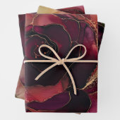 Bourgogne Roze Gouden Bloem Inpakpapier Vel (In situ)