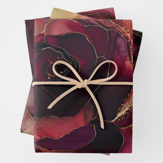 Bourgogne Roze Gouden Bloem Inpakpapier Vel (In situ)