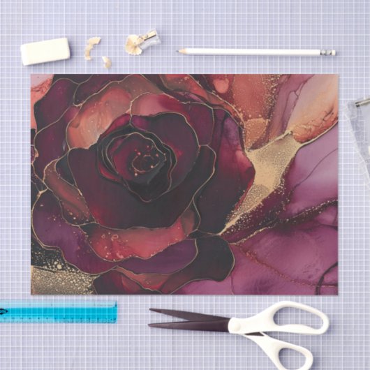 Bourgogne Roze Gouden Bloem Tissuepapier (Craft)