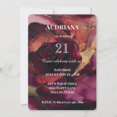 Bourgogne Roze Gouden Bloemen Verjaardag Kaart (Voorkant)