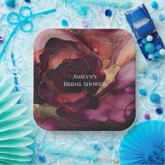 Bourgogne Roze Gouden Bloemen Vrijgezellenfeest Papieren Bordje (Feest)