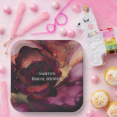 Bourgogne Roze Gouden Bloemen Vrijgezellenfeest Papieren Bordje (Feest)