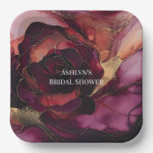 Bourgogne Roze Gouden Bloemen Vrijgezellenfeest Papieren Bordje (Voorkant)