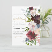 Bourgogne roze goudsbloem, witte bruiloft kaart (Staand voorkant)