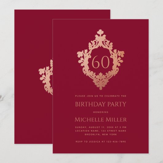 Bourgogne roze kuif Elegant Vrouwelijk 60e Verjaar Kaart (Voorkant / Achterkant)
