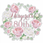 Bourgogne Roze Land Roos Bloemen 80ste Verjaardag Sticker (Voorkant)