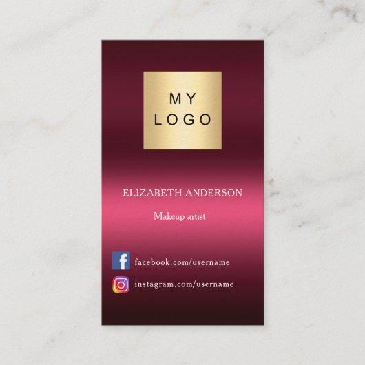 Bourgogne roze logo Qr code social media premium Visitekaartje (Voorkant)