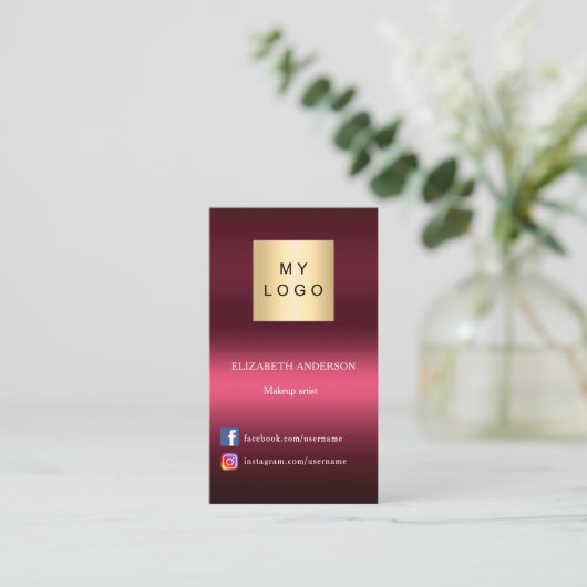 Bourgogne roze logo Qr code social media Visitekaartje (Staand voorkant)
