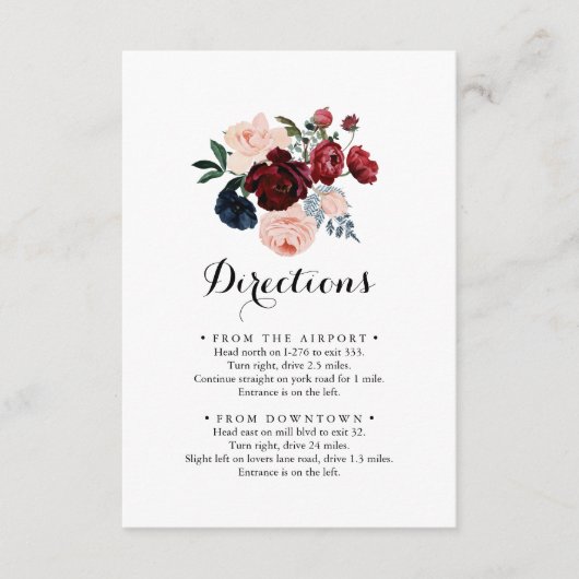 Bourgogne Roze Marine Bloemen Bruiloft Routebeschr Informatiekaartje (Voorkant)
