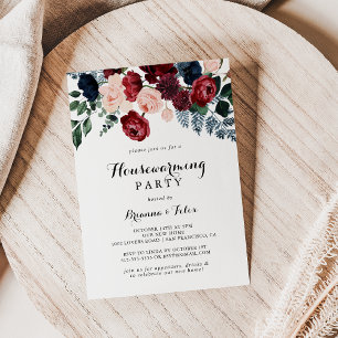 Bourgogne Roze Marine Bloemen Housewarming Party Kaart