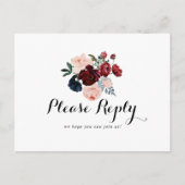 Bourgogne Roze Marine Bloemen Menu Keuze RSVP (Voorkant)