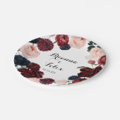 Bourgogne Roze Marine Bloemen Taart Bruiloft Papieren Bordje (Gekanteld)