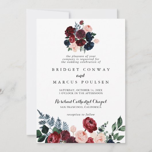 Bourgogne roze marineslag - traditioneel huwelijk kaart (Voorkant)