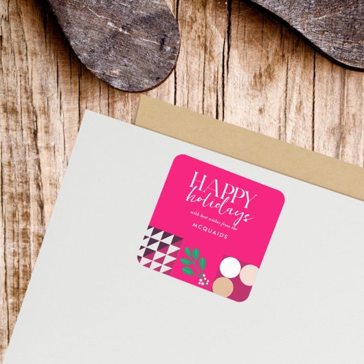 Bourgogne Roze Moderne Geometrische Kerstmis Vierkante Sticker