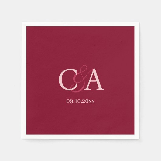 Bourgogne roze monogram bruiloft servet (Voorkant)