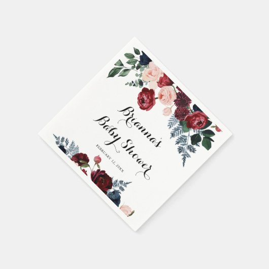 Bourgogne Roze Navy Bloemen Baby shower Servet (Hoek)