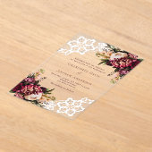 Bourgogne roze perzik bloemenkant bruiloft acryl uitnodigingen (Laagn)