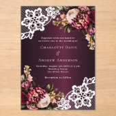 Bourgogne roze perzik bloemenkant bruiloft acryl uitnodigingen (Voorkant)