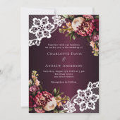 Bourgogne roze perzik bloemenkant bruiloft kaart (Voorkant)