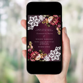 Bourgogne roze perzik bloemenkant bruiloft kaart