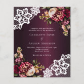 Bourgogne roze perzik bloemenkant bruiloft uitnodi (Voorkant)