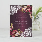Bourgogne roze perzik bloemenkant luxe bruiloft kaart (Staand voorkant)