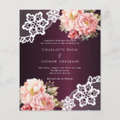 Bourgogne roze roos bloemenkant bruiloft uitnodigi (Voorkant)