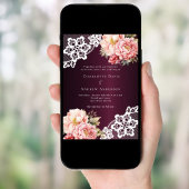 Bourgogne roze roos goud bloemenkant bruiloft kaart