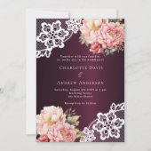 Bourgogne roze roos goud bloemenkant luxe bruiloft kaart (Voorkant)