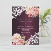 Bourgogne roze roos goud bloemenkant luxe bruiloft kaart (Staand voorkant)